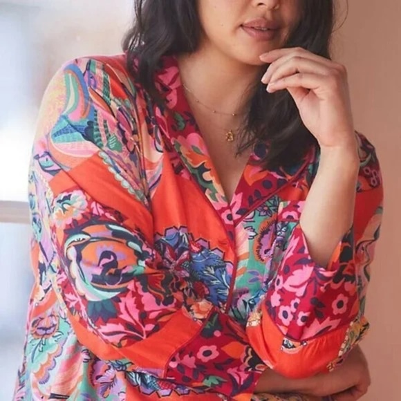 Anthropologie Alexandra Farmer Secret Garden Flannel Pajama Top Small - Picture 4 of 4